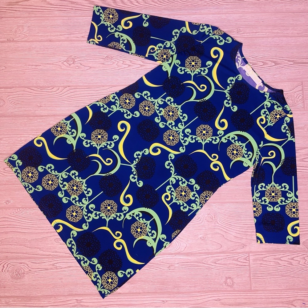 Vintage Tracy negoshian crop sleeve midi dress floral across blue and yellow LG